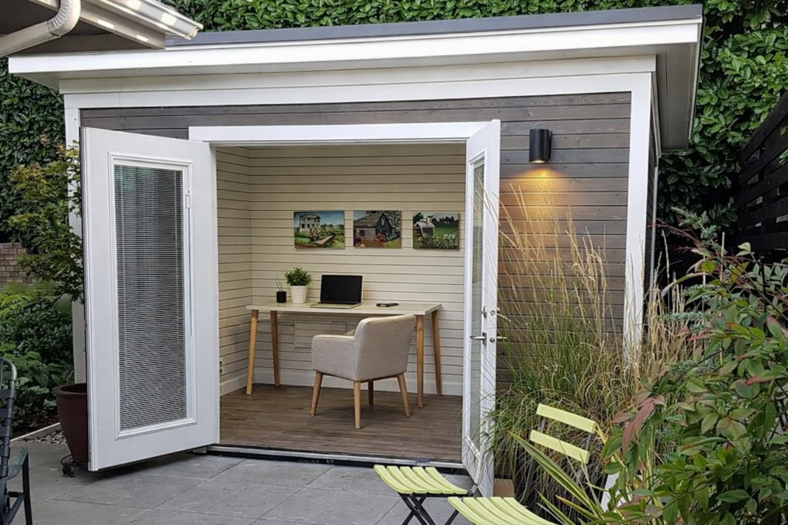 Insulated backyard studio designed for Midwest winters